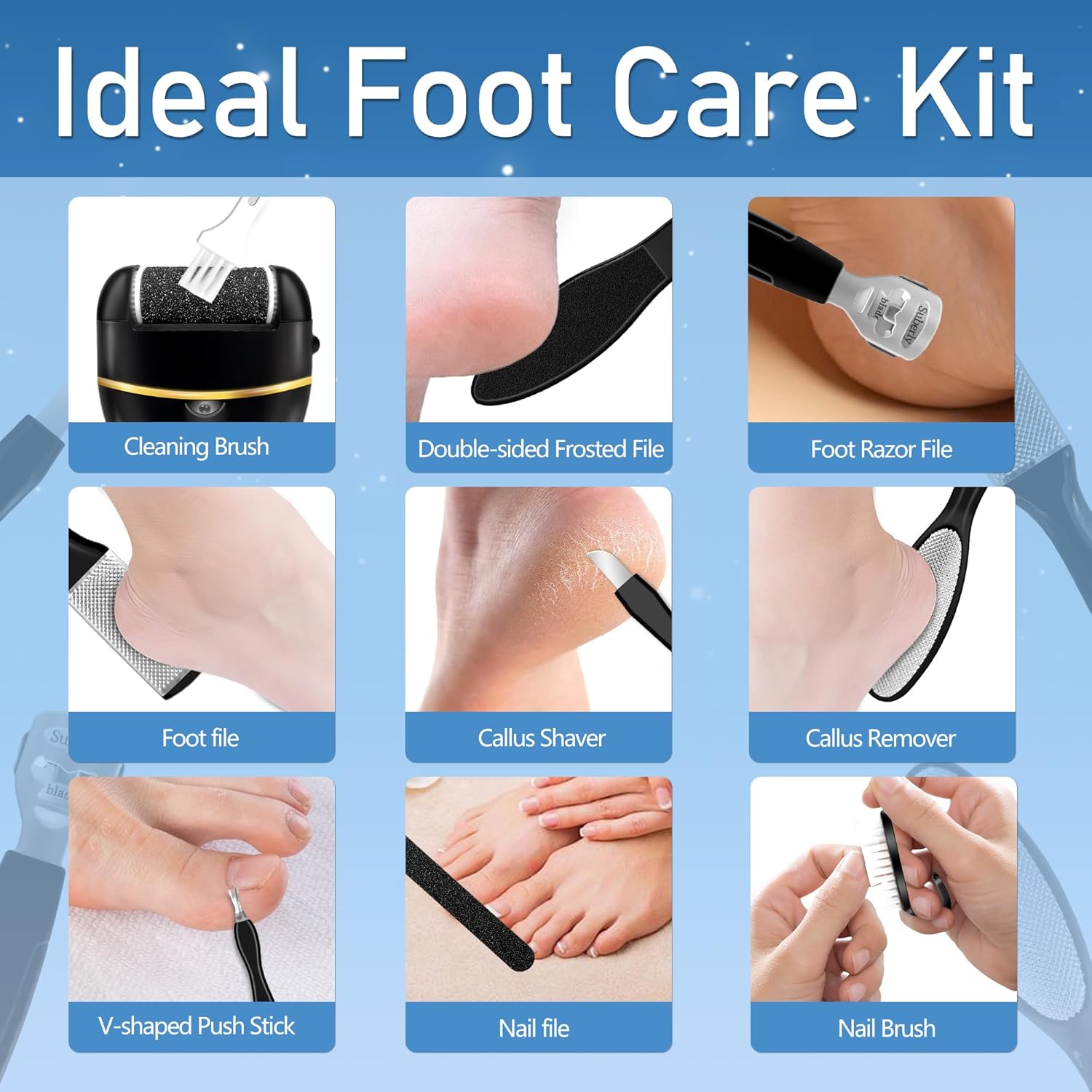 LUVISTI Electric Callus Remover for Feet – Waterproof Rechargeable Foot File with 3 Rollers, 2 Speed Settings, LED Light & 17-in-1 Professional Pedicure Kit for Dead, Hard & Cracked Skin - Image 4