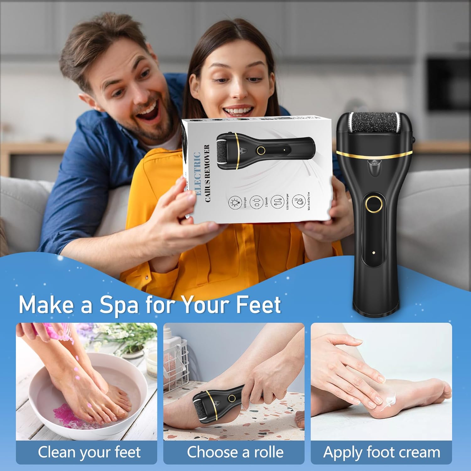 LUVISTI Electric Callus Remover for Feet – Waterproof Rechargeable Foot File with 3 Rollers, 2 Speed Settings, LED Light & 17-in-1 Professional Pedicure Kit for Dead, Hard & Cracked Skin - Image 7