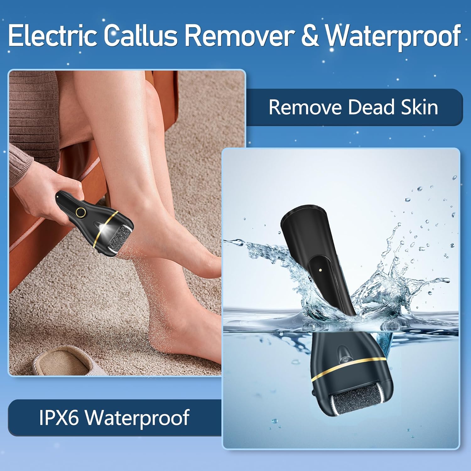 LUVISTI Electric Callus Remover for Feet – Waterproof Rechargeable Foot File with 3 Rollers, 2 Speed Settings, LED Light & 17-in-1 Professional Pedicure Kit for Dead, Hard & Cracked Skin - Image 6