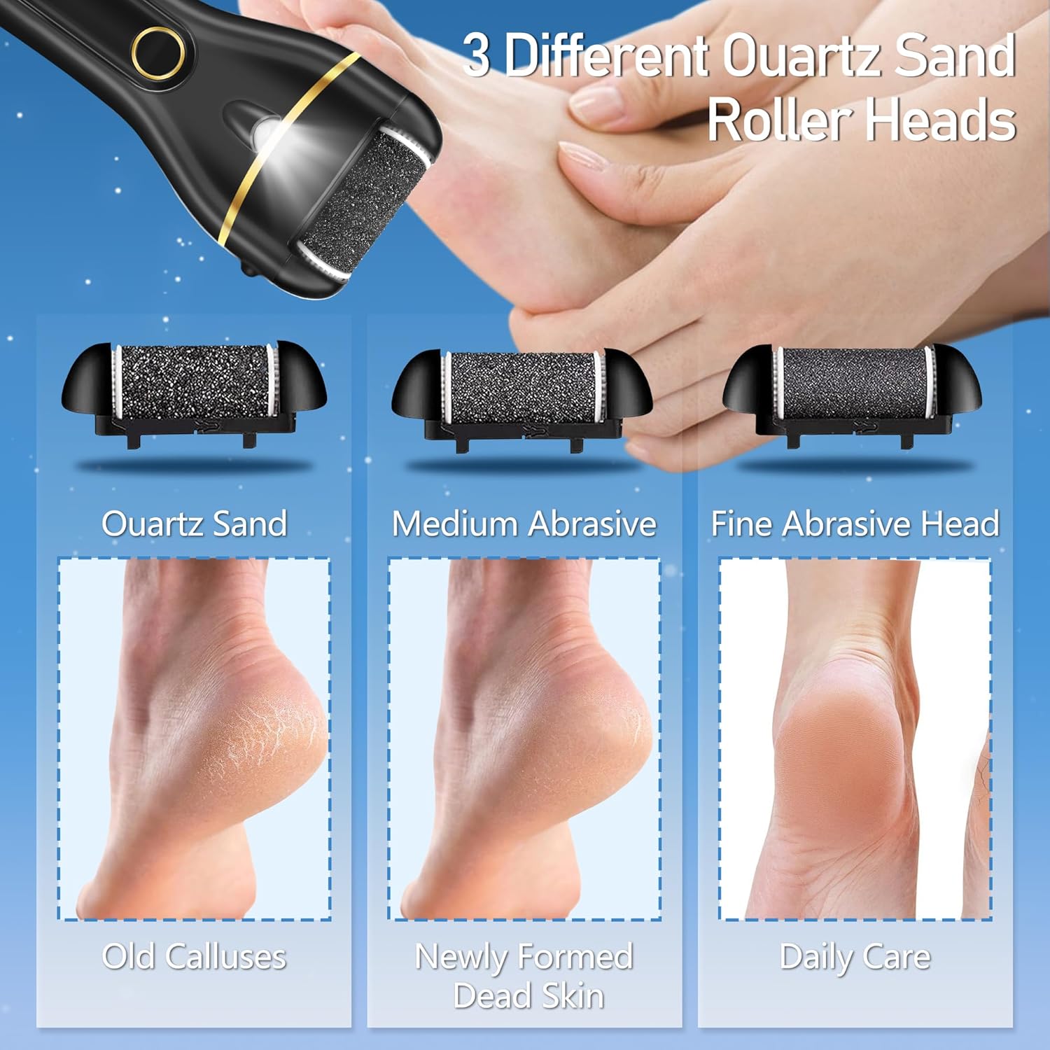 LUVISTI Electric Callus Remover for Feet – Waterproof Rechargeable Foot File with 3 Rollers, 2 Speed Settings, LED Light & 17-in-1 Professional Pedicure Kit for Dead, Hard & Cracked Skin - Image 3